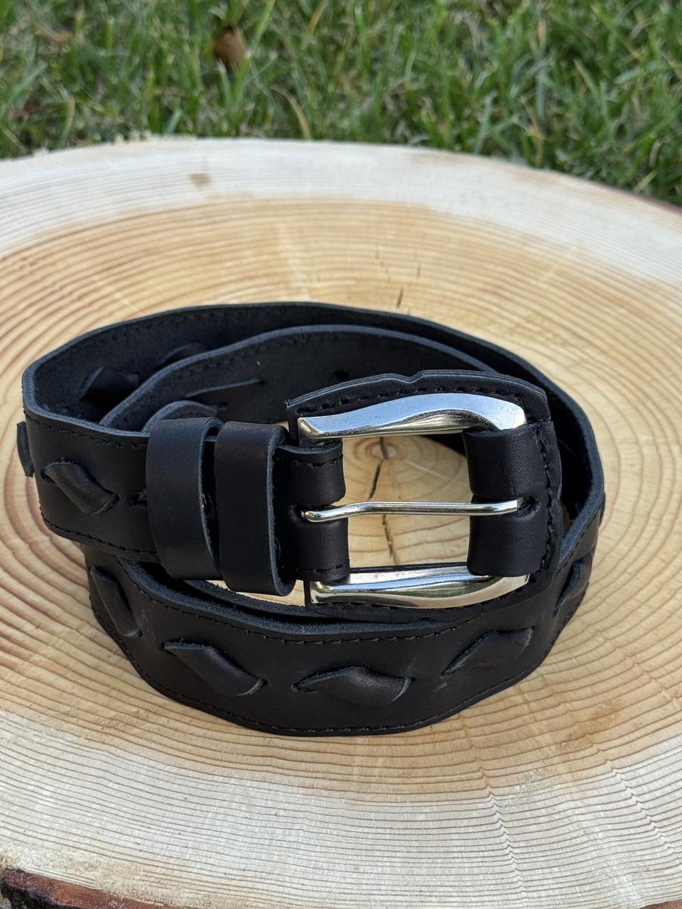 Ексклюзивний чорний ремінь із натуральної шкіри з плетенням, ширина 3.5 см, фото 1