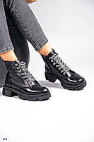 Жіночі черевики шкіряні чорні демі байка