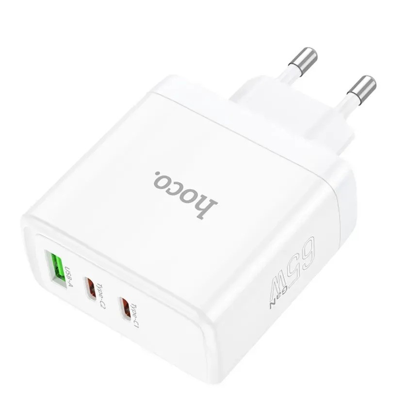 Мережевий зарядний пристрій Hoco N30 Glory PD65W 3-port (2C1A) Charge White, фото 1