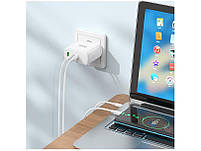 Мережевий зарядний пристрій Hoco N30 Glory PD65W 3-port (2C1A) Charge White, фото 7