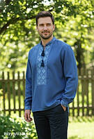 Синя чоловіча сорочка з блакитною вишивкою "Велес"