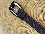 Ексклюзивний коричневий ремінь із натуральної шкіри з плетенням, ширина 3.5 см, фото 4