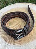 Ексклюзивний коричневий ремінь із натуральної шкіри з плетенням, ширина 3.5 см, фото 5