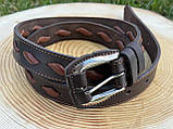 Ексклюзивний коричневий ремінь із натуральної шкіри з плетенням, ширина 3.5 см, фото 2