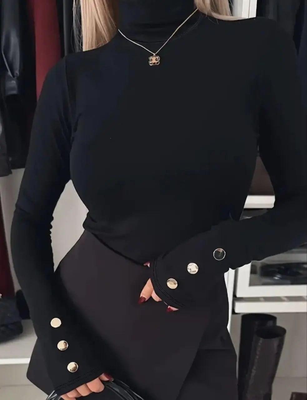 Чорний гольф із ґудзиками на рукавах, фото 1