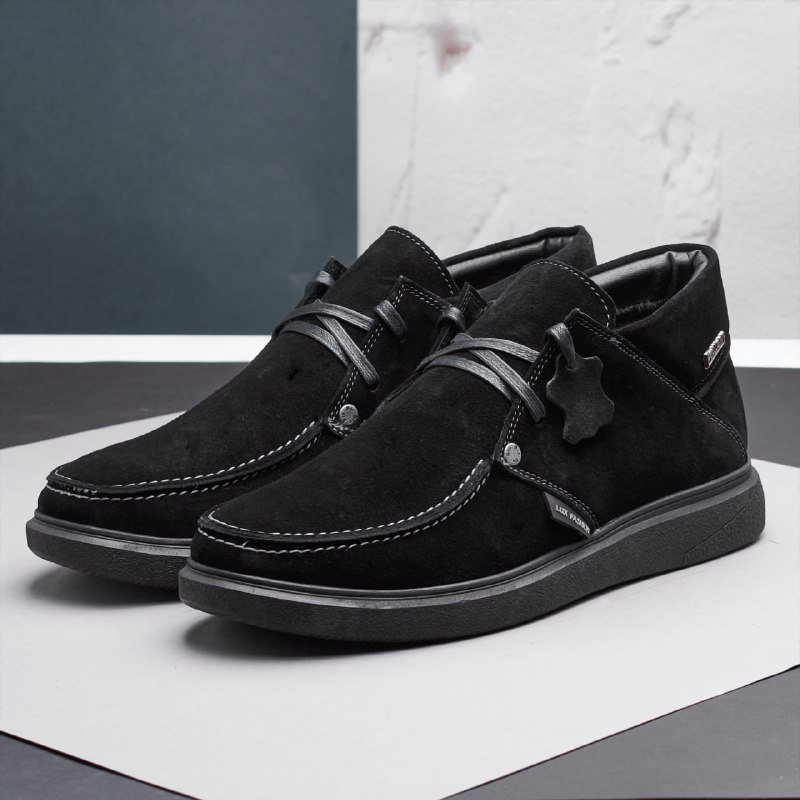 Зимові чоловічі замшеві черевики чорні утеплені з натуральної замші на хутрі на зиму, розмір 40-45, фото 1