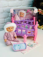 Пупс с кроваткой маленький в зимнем комбинезоне классная кукла пупс 20 см для девочек