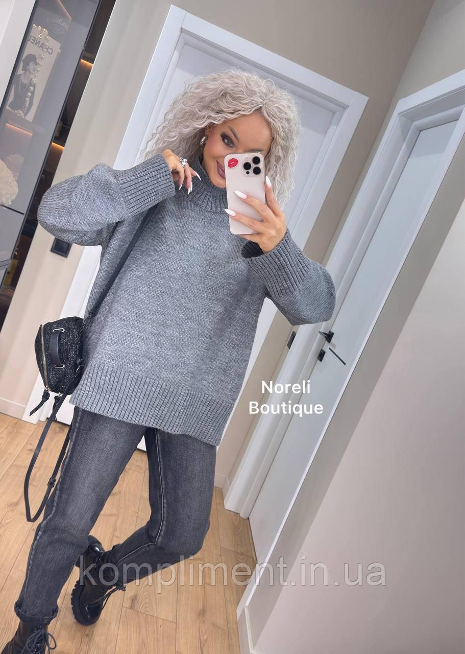 Женский мягкий вязаный теплый свитер под горло "Стойка", cерый