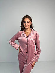 Домашній костюм Піжама жіноча ВЕЛЮР сорочка і штани ПУДРА РОЖЕВА ТЕМНА/СВІТЛА BRAND 202101/20240