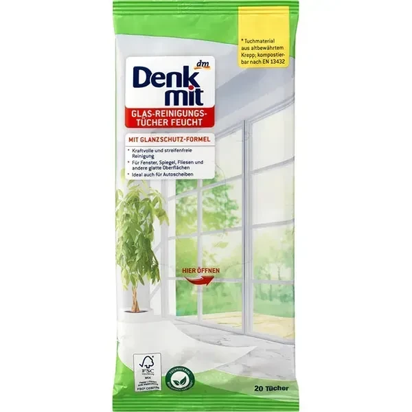 Серветки для чищення вікон та дзеркал від Denkmit 20 шт