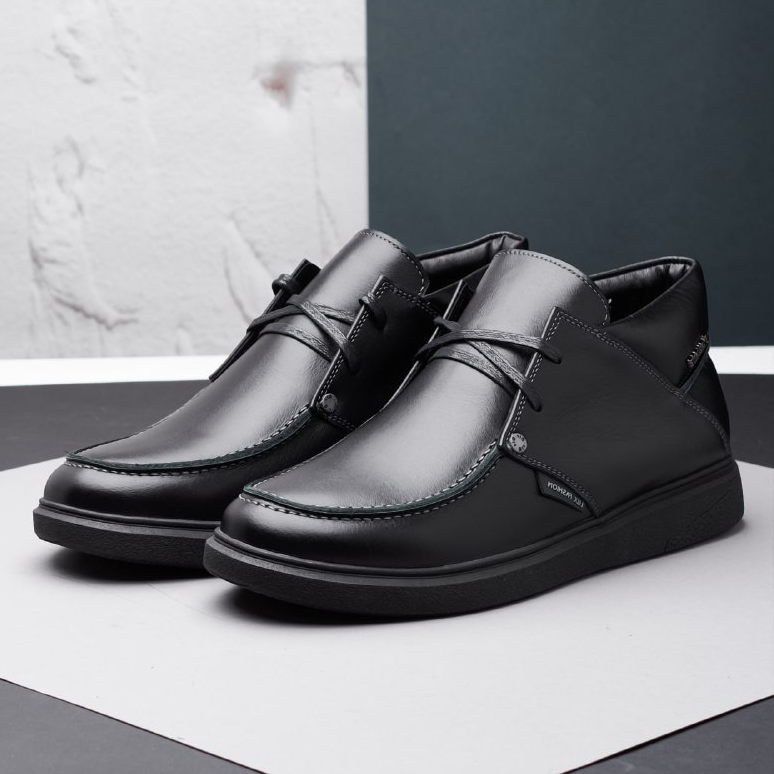 Зимові чоловічі шкіряні черевики чорні утеплені з натуральної шкіри на хутрі на зиму, розмір 40-45, фото 1