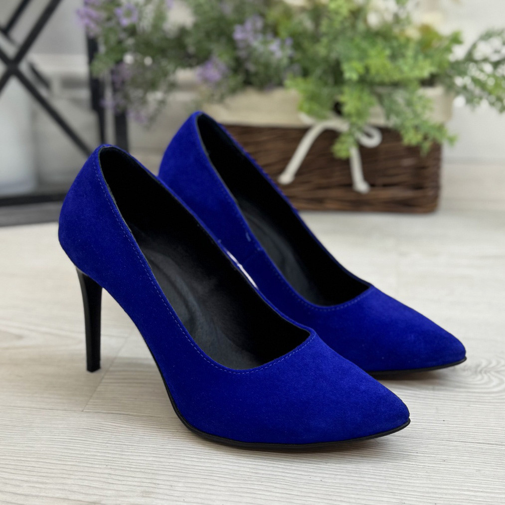 Туфлі жіночі замшеві на шпильці, колір електрик. 37 розмір, фото 1