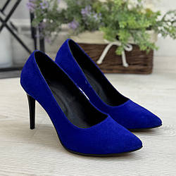 Туфлі жіночі замшеві на шпильці, колір електрик. 37 розмір