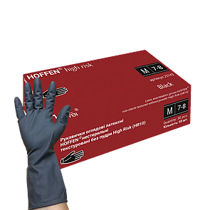 Рукавички латексні неприпудрені чорні Hoffen high risk M (25пар/уп|10уп/ящ)