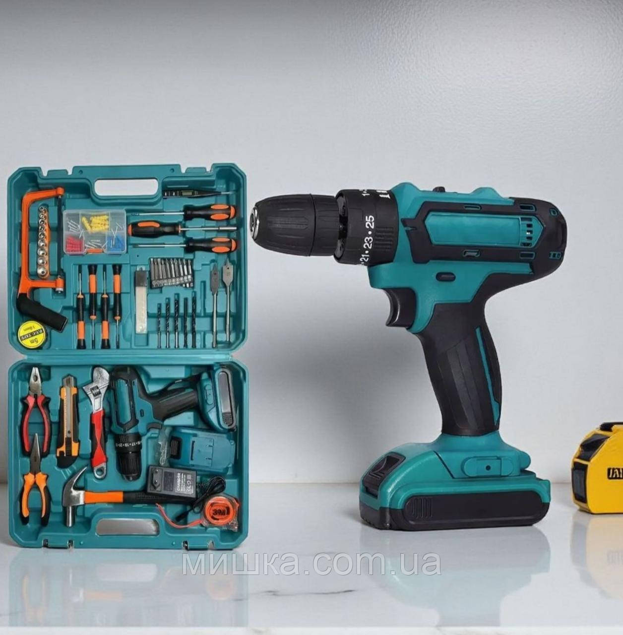 Ударний акумуляторний шурупокрут DF550DWE 2 аккумулятори (24V 5A/h Li-Ion) з великим набором інструментів, фото 1