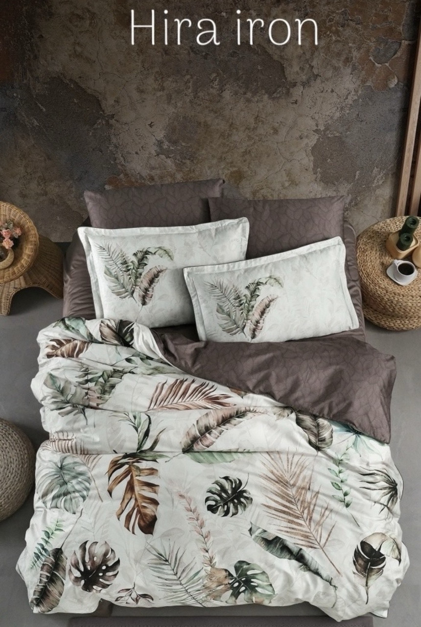 Постільна білизна сатинова La Romano Premium 300 TC євро розмір Hira iron, фото 1