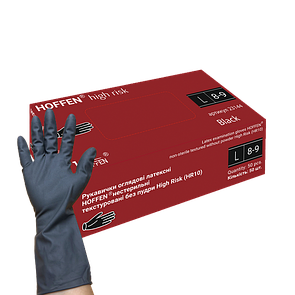 Рукавички латексні неприпудрені чорні Hoffen high risk L (25пар/уп|10уп/ящ)