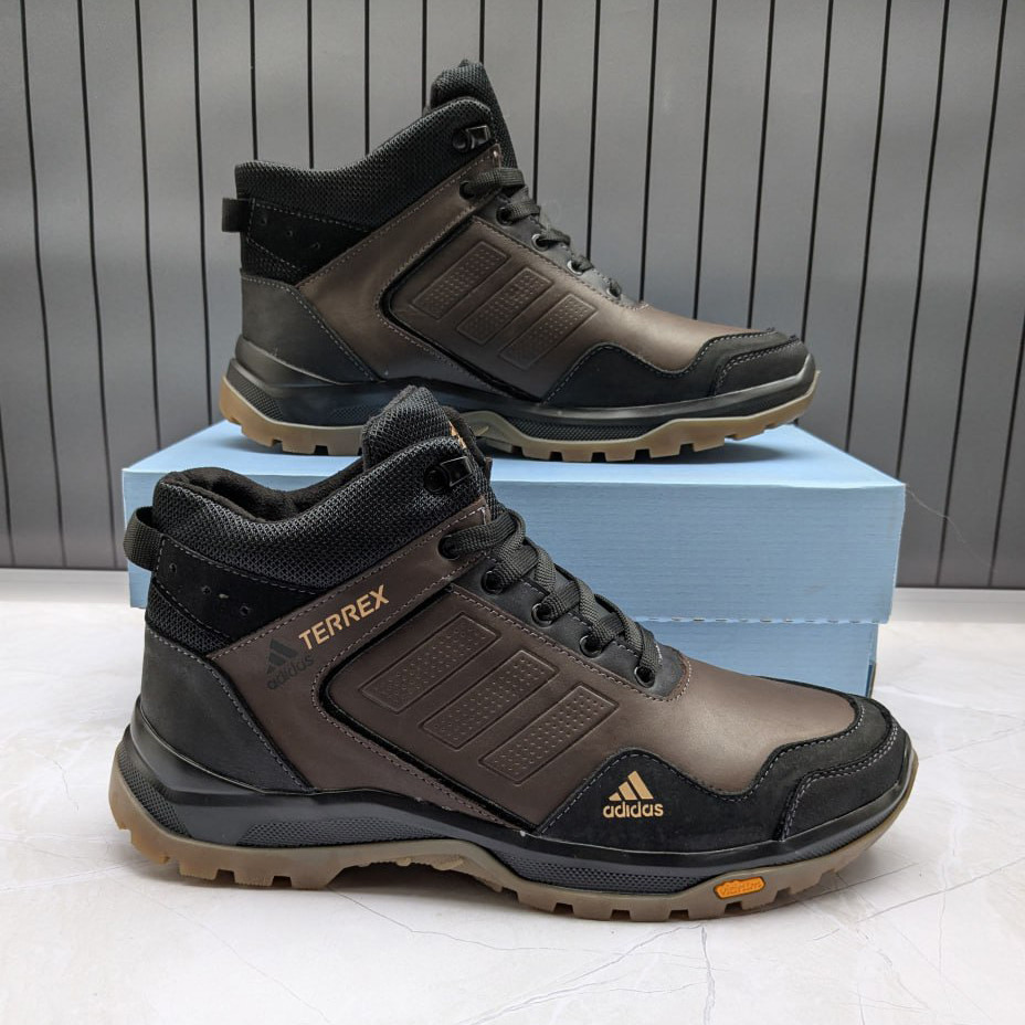 Зимові чоловічі шкіряні черевики, кросівки коричневі утеплені з натуральної шкіри на хутрі на зиму для чоловіків, розмір 40-45, фото 1