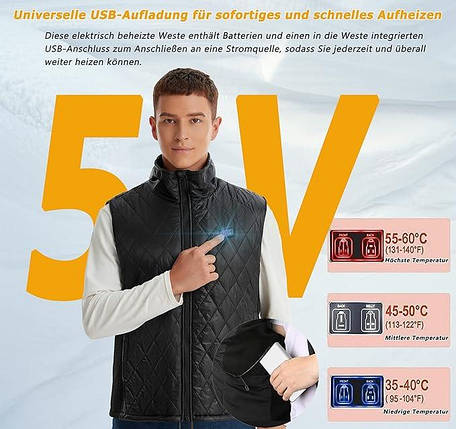 Жилет з Підігрівом Cubovie L Чоловічий та Жіночий, 5 Зон Нагріву, USB, Легкий для Зими та Спорту, фото 2