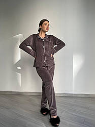 Домашній костюм Піжама жіноча ВЕЛЮР сорочка і штани ШОКОЛАД BRAND 200252