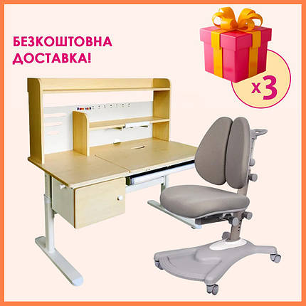 Комплект парта стіл з надбудовою Cubby Toru Grey + дитяче ортопедичне крісло Fundesk Fortuna Grey для школяра, фото 1