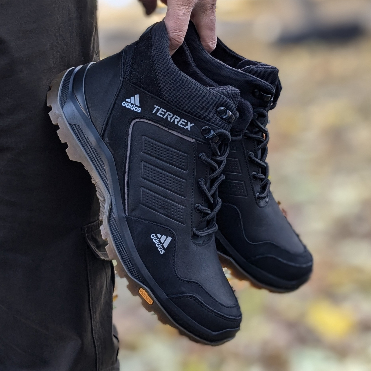 Зимові чоловічі шкіряні черевики, кросівки чорні утеплені з натуральної шкіри на хутрі на зиму для чоловіків, розмір 40-45, фото 1