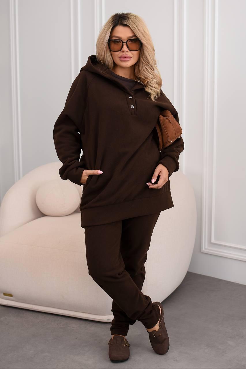 Костюм 3-ка з флісу та рубчика (кофта + майка + штани) Модель: 802-2115 Колір: чорний, сірий, бургунді, смарагдовий, шоколадний, фото 1