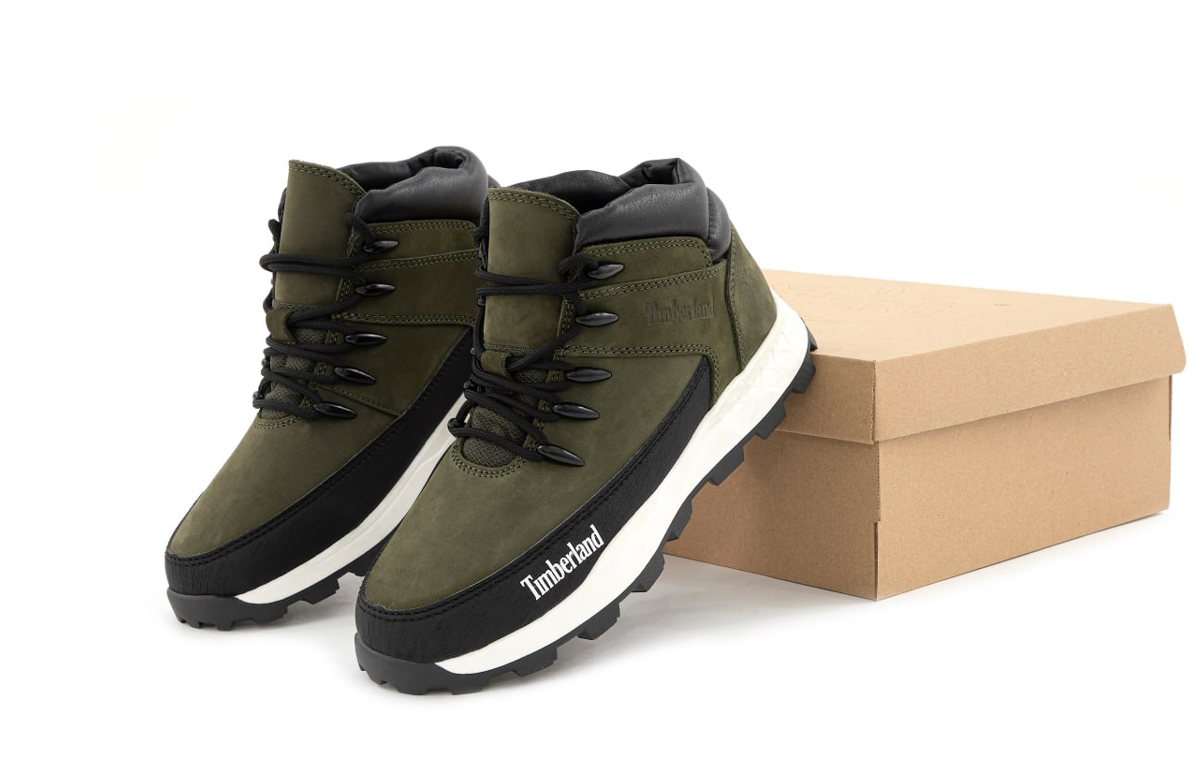 Зимові чоловічі черевики Timberland Winter khaki кросівки взуття Тімберленд хакі зелені нубук хутро, фото 1