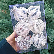 Набір новорічних куль "Снігова казка" 6 шт, пластик, діаметр 6 см