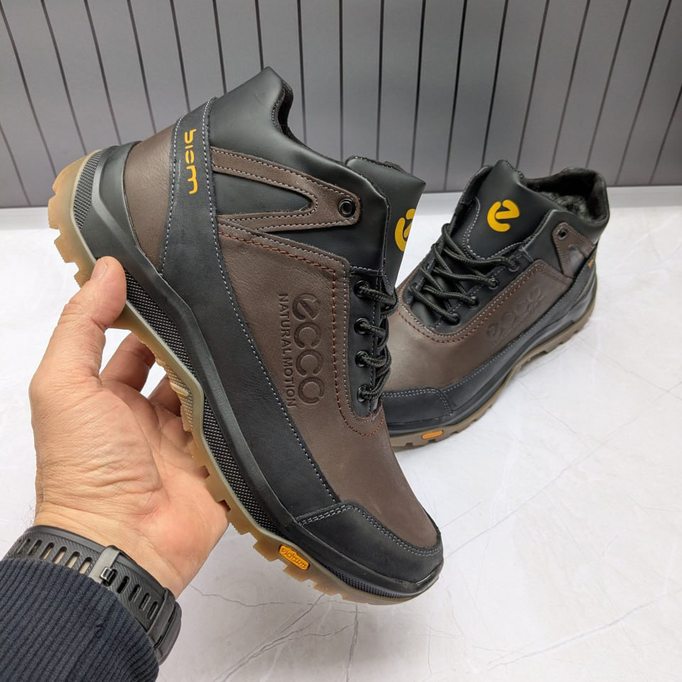 Зимові чоловічі шкіряні черевики, кросівки коричневі утеплені з натуральної шкіри на хутрі на зиму для чоловіків, розмір 40-45, фото 1