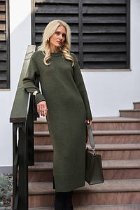 Сукня в'язана жіноча тепла осінь зима з коміром максі хакі