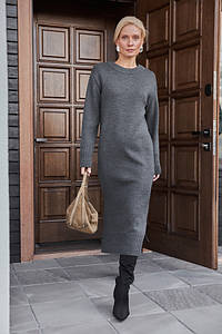 Сукня в'язана жіноча тепла осінь зима з коміром максі сіра