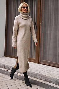 Сукня в'язана жіноча тепла осінь зима з коміром максі льон
