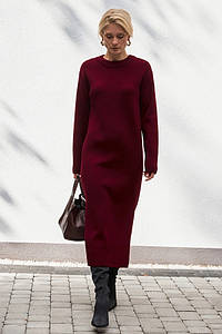 Сукня в'язана жіноча тепла осінь зима з коміром максі бургунді