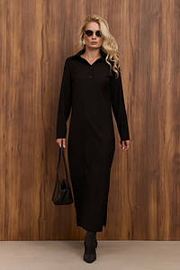 Чорна сукня в'язана поло жіноча тепла з розрізом максі