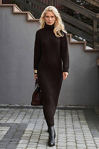 Сукня в'язана гольф жіноча тепла осінь зима максі шоколадна