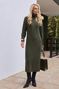 Сукня в'язана гольф жіноча тепла осінь зима максі хакі