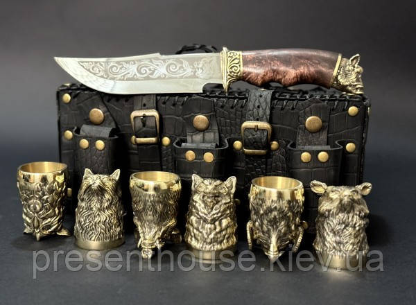 Набір "Похідна душа" шість чарок з ножом в сумці, фото 1