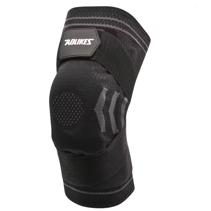 Наколінник трикотажний із силіконовою вставкою, компресійною фіксацією та спіральними ребрами жорсткості, чорний MH-11153, фото 1