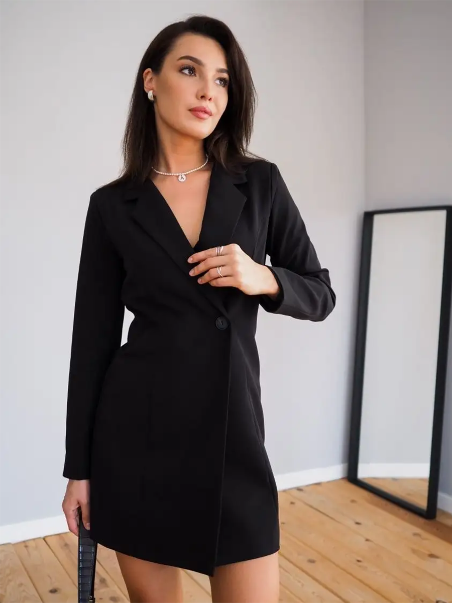 Класичне коротке жіноче плаття-піджак, чорне, фото 1