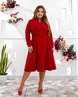 Женское стильное платье миди с поясом микровельвет батал 50-52.54-56 Мод #370/5