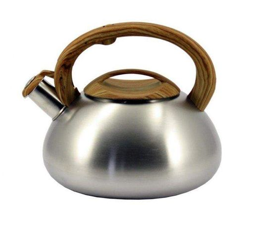 Чайник з нержавійки та свистком коричнева ручка Zauberg 3 л, фото 1