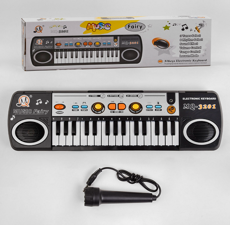 Синтезатор MQ 3201 з мікрофоном на батарейках, 8 ритмів, 3 тони, 24 демо мелодії, фото 1