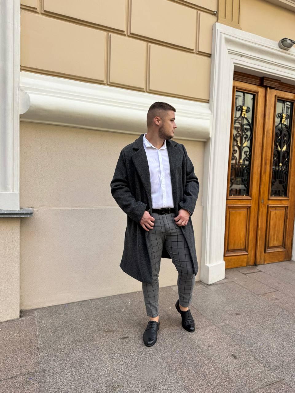 Пальто чоловіче з кашеміру з підкладкою Модель: 802-2137 Колір: чорний, бежевий, сірий, фото 1