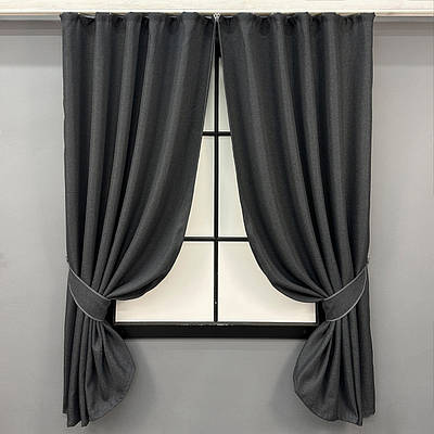 Комплект (2шт. 1,3х1,7м.) коротких штор, льон-блекаут "Льон Мішковина". Колір темно-сірий. Код 1221ш 35-0401