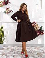 Женское стильное платье миди с поясом микровельвет батал 50-52.54-56 Мод #370/4
