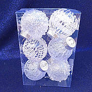 Набір новорічних куль "Завірюха" 6 шт, пластик, діаметр 6 см