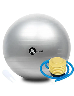 Фітбол (гімнастичний м’яч) 65 см із насосом — для фітнесу, йоги та реабілітації MSport в кольорах : синій. сірий . чорний