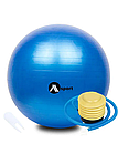 Фітбол (гімнастичний м’яч) 65 см із насосом — для фітнесу, йоги та реабілітації MSport в кольорах : синій. сірий . чорний, фото 3