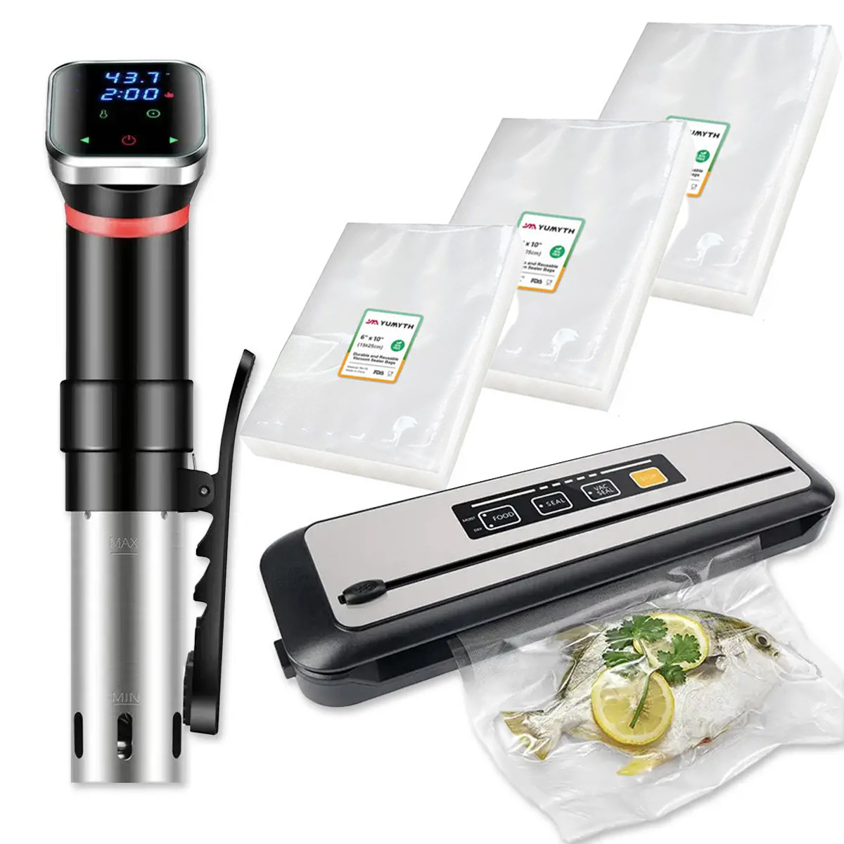 Набір Sous-vide із вакууматором, апаратом су-від і 300 пакетів для вакуумного пакування, фото 1